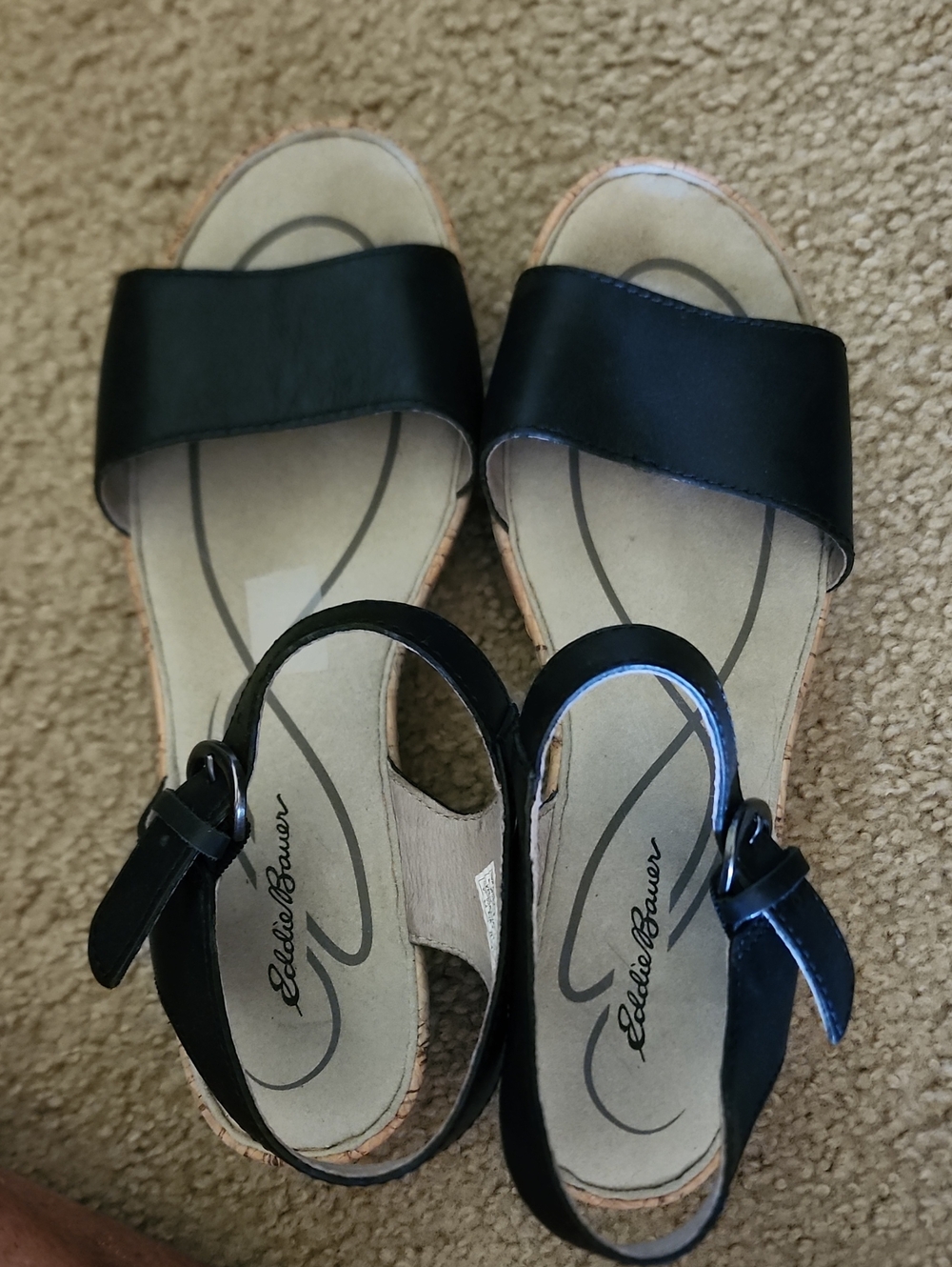 Eddie Bauer Black Leather Back-Strap Sandals